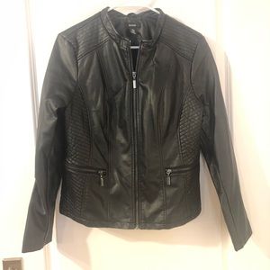 Alfani faux leather black jacket from Macy’s.